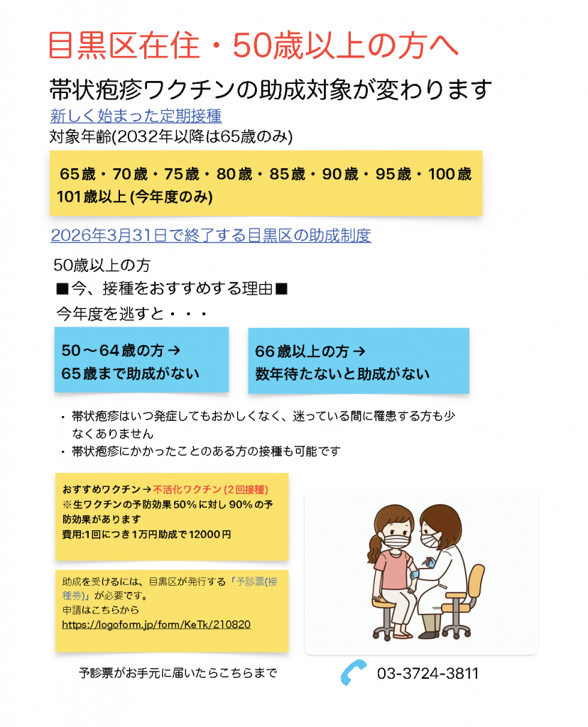 目黒区帯状疱疹ワクチン助成制度